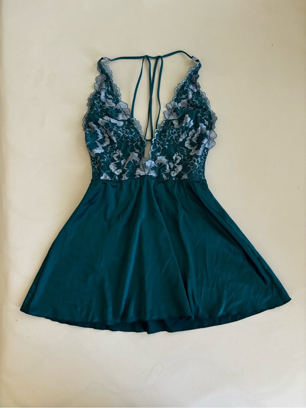 auden green lace and satin babydoll strappy slip dress small
